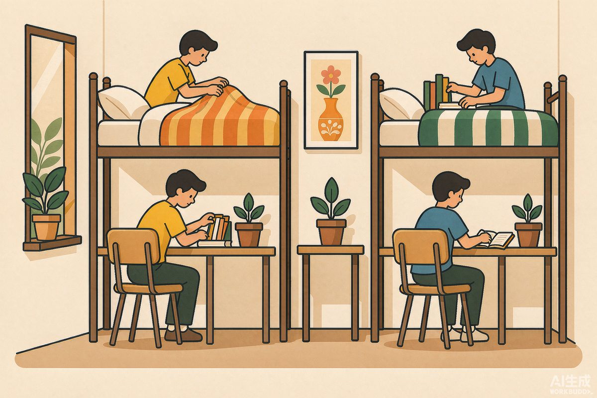 单招封闭式管理集训作息与学生宿舍生活场景示意图